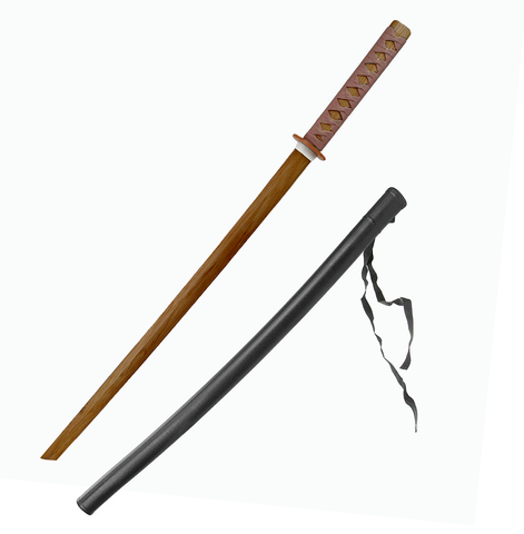 Sword, Wood Bokken  40", Natural w/Maroon Wrap,  w/ Scbbard