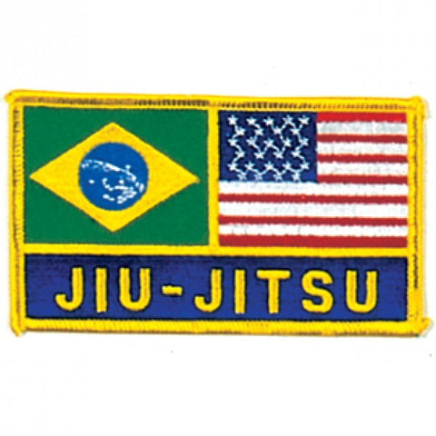 Patch, Flag, USA & Brasil w/ JIU-JITSU, 4.75"