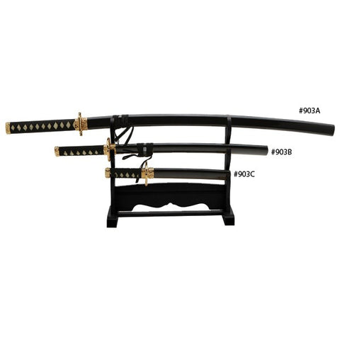 Sword, Metal, Samurai 3 Pcs Set (Gold 24K Tsuba) (903)