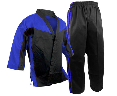 Team Set, Open, Blue/Black Combo, Black Lapel and Black Pants, 2 Blue Stripes