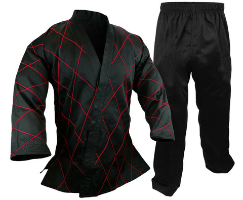 Hapkido Uniform, 8 oz., Black w/ Red Stitches