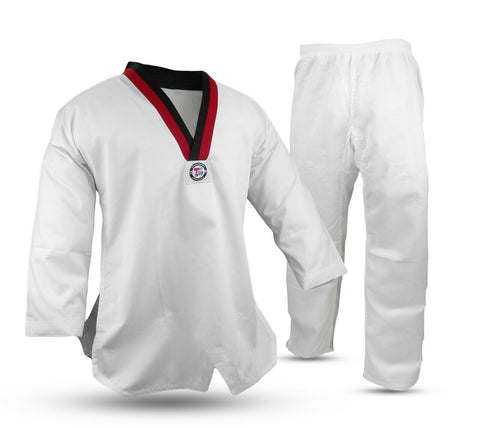Taekwondo Uniform (V-Neck), Student, White, Poom Trim