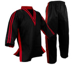 Team Set, V-Neck, Red/Black Combo, Black Pants, 2 Red Stripes