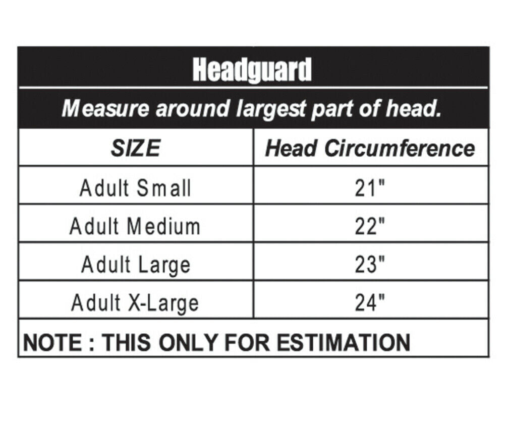 Size Chart Head Guard